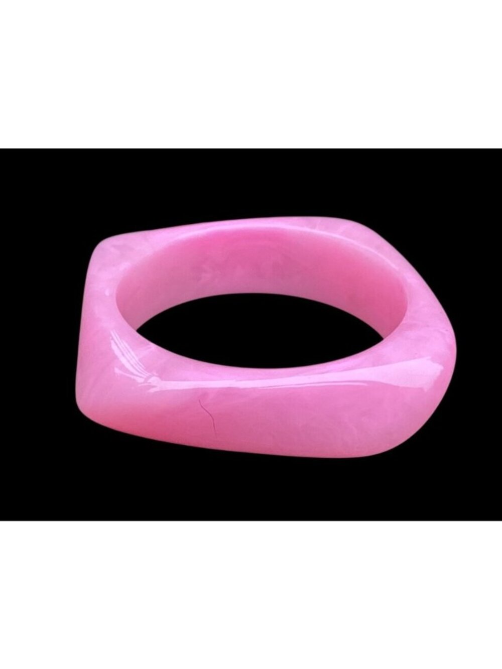 Chunky Squared Asymmetric Lucite Bangle Bracelet Subtly Marbled Barbiecore Pink - Picture 5 of 7